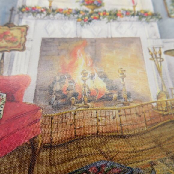 Vintage Christmas Tree Fireplace Room Setting Scene Nostalgic Festive Postcard - Picture 3 of 10
